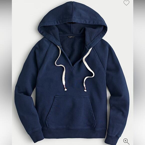 NEW J.Crew Garment-Dyed V-neck Hoodie in Original Cotton Terry Navy Size Medium - Picture 3 of 10